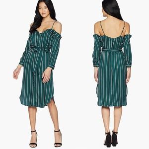 Bardot Paloma Teal Green Striped Cold Shoulder Dress US Size 6 (Small)